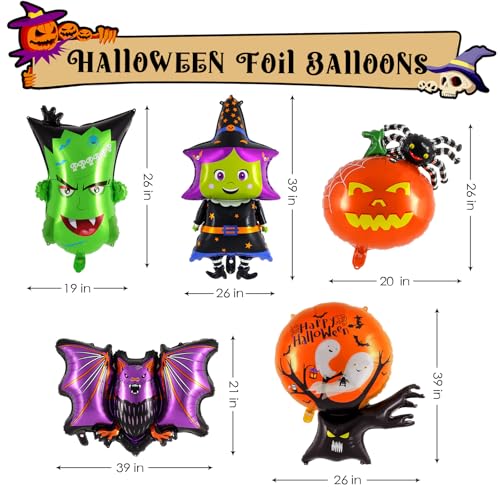 Halloween Foil Balloon Set - Ghost Pumpkin Witch Bat Monster 10 Pcs Party Decorations