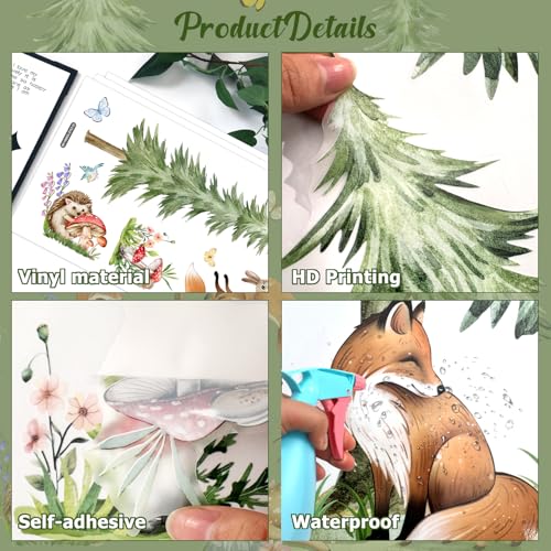 Woodland Tree Fall Pine Tree Wall Stickers with Forest Animals - Removable Home Decor