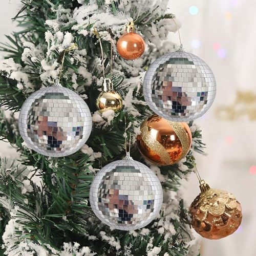 Christmas Tree Ornaments Pack - Silver Shatterproof Holiday Decorations - 4 Pack