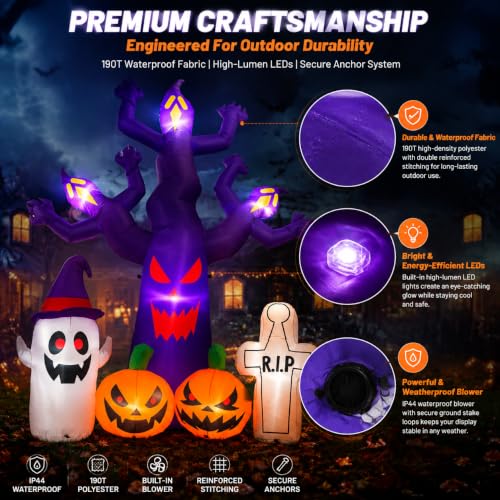 8FT Outdoor Halloween Inflatable Tree with LEDs and Creepy Scene