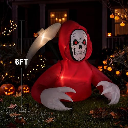 6FT Halloween Inflatable Grim Reaper with LED Lights Outdoor Decor