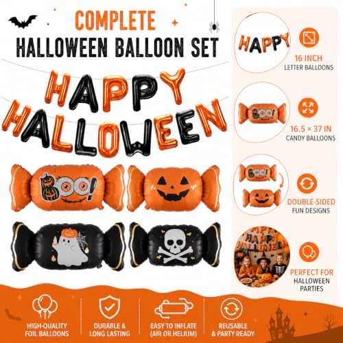 Halloween Balloons Decorations Set - Orange Black Foil Candy & Letter Balloons for Party Backdrop