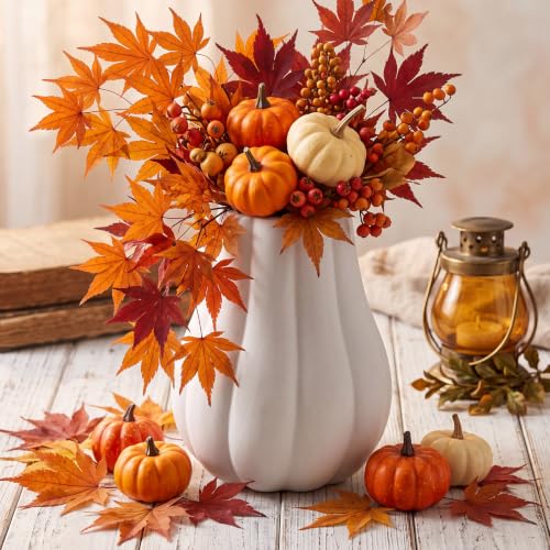 2-Piece 6-Inch Fall Pumpkin Vase Set Ceramic DIY Autumn Decor - Unpainted, White - Variation 2