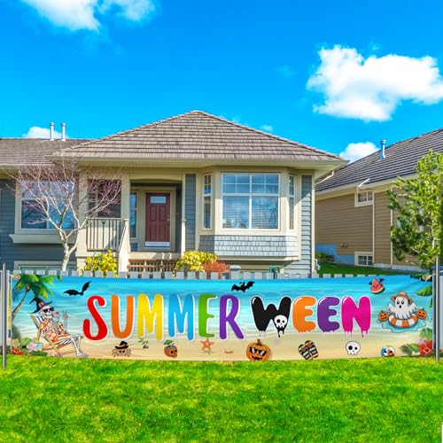 Summerween Party Banner Outdoor Halloween Decor 9.8x2ft for Garden Pool Beach
