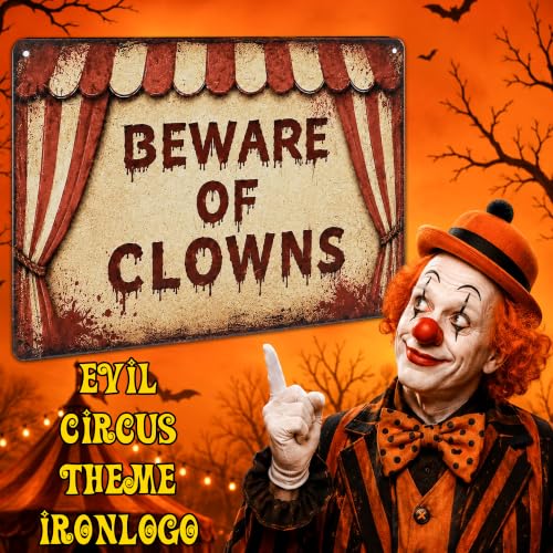 Halloween Clown Metal Signs Set - Creepy Carnival Warning Decor