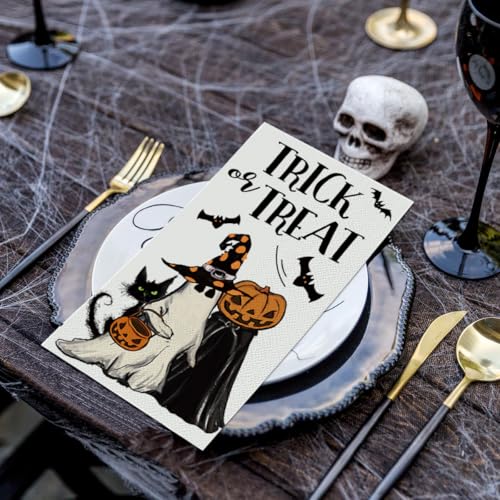 Halloween Paper Napkins 100 Pack - Jack-O-Lantern Ghost Bats Cat 4.3x7.9 Inches