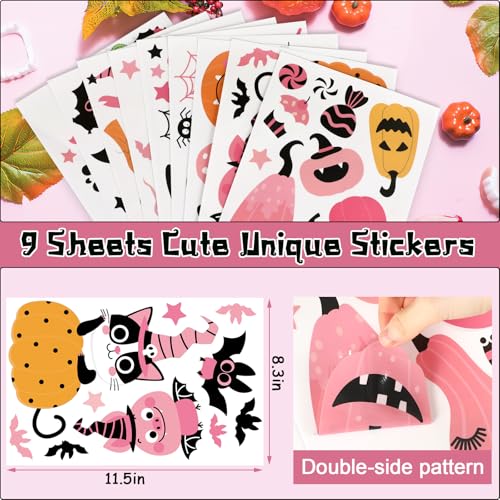 Pink Halloween Window Clings - Ghost, Pumpkin, Bat & Spider Decals - Variation of Halloween