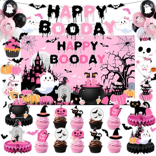 Pink Halloween Birthday Decorations Party Supplies Kit - Ghost & Pumpkin Theme