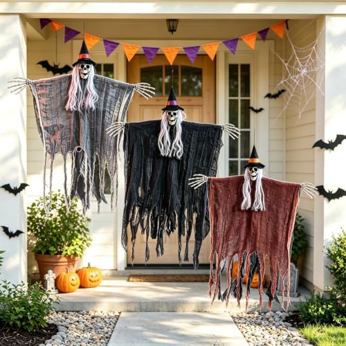 Halloween Skeleton Ghost Hanging Decorations Outdoor Indoor Set - Spooky Yard & Party Props