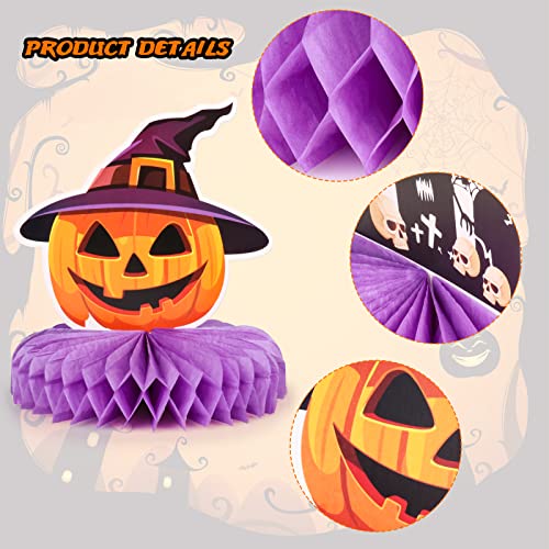 Halloween Table Centerpieces Set - 9 Honeycomb Decorations with Pumpkin Ghost Skull Cat Witch Variations