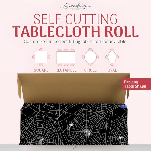 Plastic Table Cover Roll 54in x 100ft - Custom Cut for Tables, Halloween Web Variation