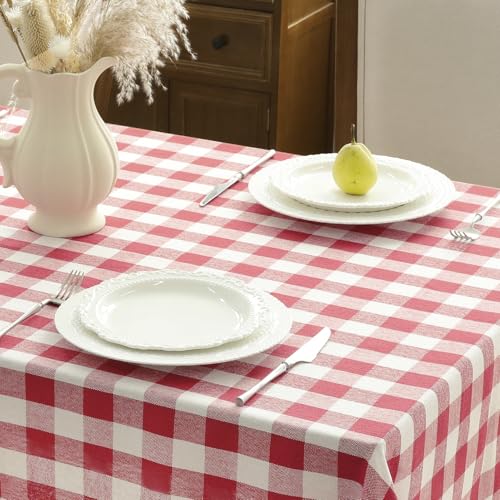 Red Gingham Tassel Tablecloth 55x102 Inch Rectangle Rustic Farmhouse Decor