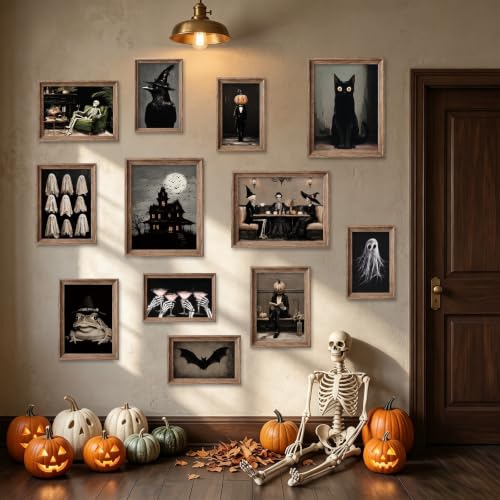Halloween Gothic Skeleton Ghost Wall Posters - Spooky Gothic Halloween Decor Set of 12