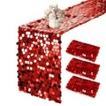 Red Sequin Table Runner Set - 3 Pack 12x108 Inch Glitter Rectangle Table Decor for Weddings Parties Holidays
