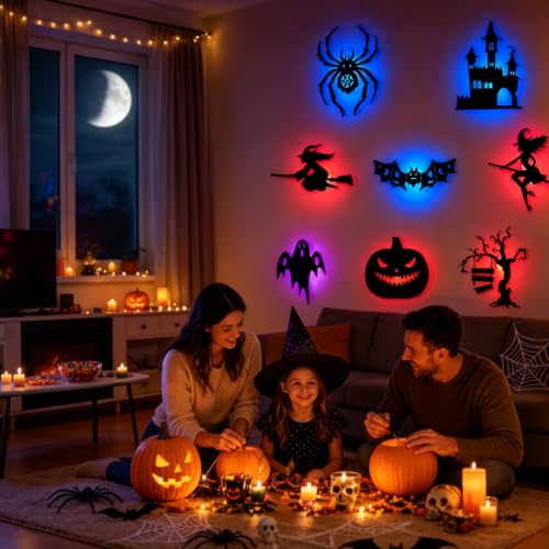 Halloween LED Wall Lights 16-Pack Silhouette 3D Bat Ghost Pumpkin Decor