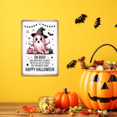 Halloween Trick or Treat Metal Sign 8x12 Inch - Spooky Wall Decor for Home & Party