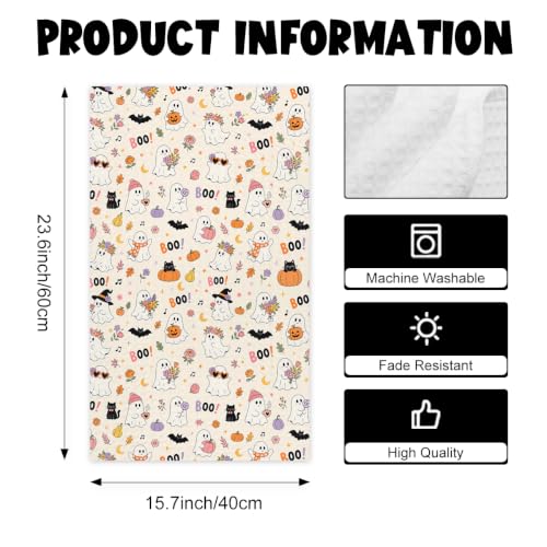 Halloween Kitchen Towels Set - Ghost Cream Dish Hand Towels, 2 Pcs, Variation Towel23