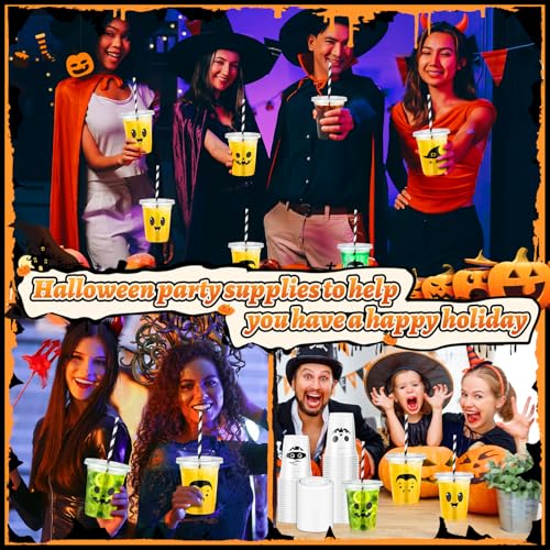 72 Pcs Halloween Plastic Cups with Lids and Straws - 12oz Disposable Party Drinkware - Halloween Design - Variation of THIS listing