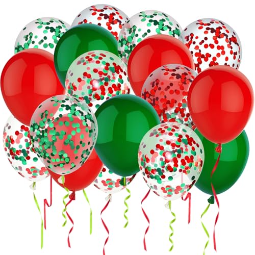 Christmas Colors Confetti Balloons Set - 50pcs 12 Inch Red Green Party Decorations