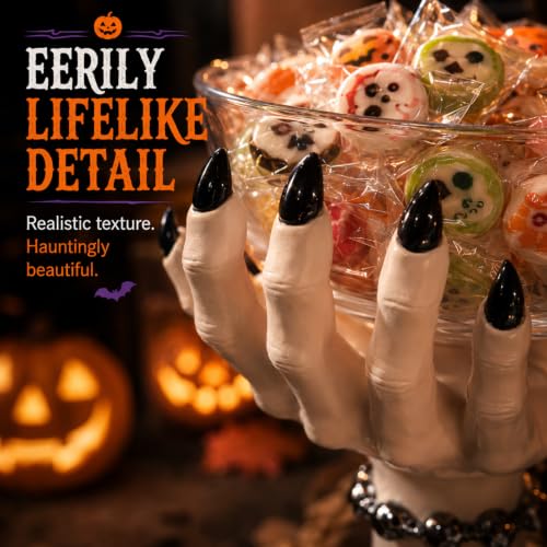 Halloween Witch Hand Candy Bowl Stand Resin Snack Dish Trick or Treat Decor