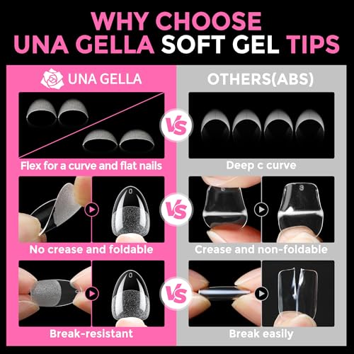 Extra Short Almond Gel Nail Tips 216Pcs - Soft Clear Press-On Nails, B-Variation