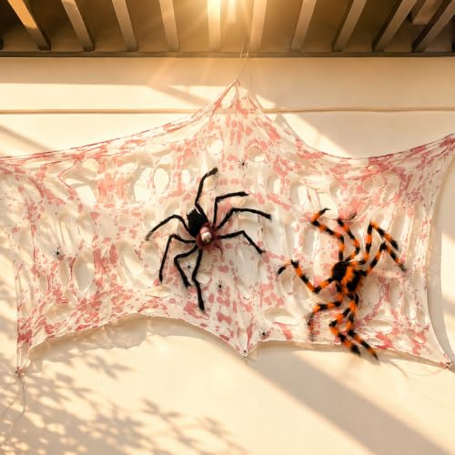 Outdoor Halloween Spider Web Decor Kit with Giant Spiders - Scary Haunted Scene