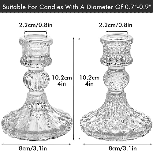 Clear Glass Candle Holders Set of 2 - Taper & Stripe Styles for Weddings & Events