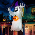 8 FT Ghost Inflatable Halloween Decorations with Witch Hat & Pumpkin - Spooky Yard Decor