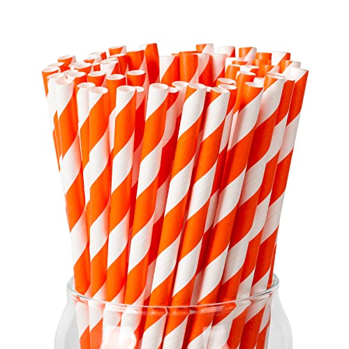 Orange Paper Drinking Straws - 100 Pack, 7.75 Inch, Food Safe & Biodegradable