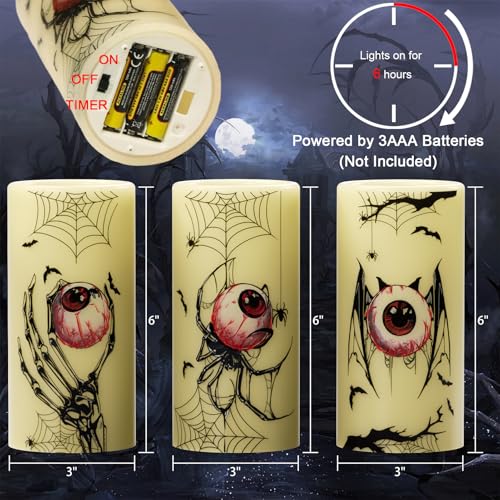 Eldnacele Cobweb Halloween Flameless Candles with 6H Timer - Spooky Decal Edition