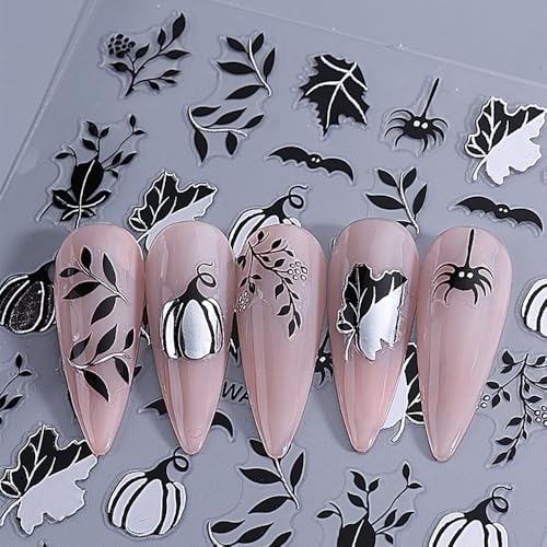 Halloween Nail Sticker Decals Pumpkin Bat Leaf Self-Adhesive Charms for Nails - Color02