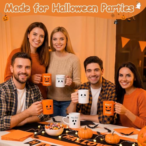Halloween Coffee Mug Set with Heart Handles - 6 Pack, 10 Oz, Halloween / Yellow White Black