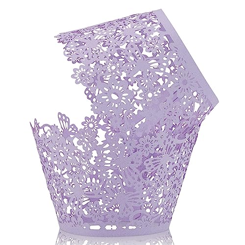 Light Purple Lace Cupcake Wrappers 50pcs - Elegant Laser Cut Baking Cups