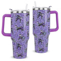 Purple Skull Cat Tumbler 40oz Insulated Travel Mug with Handle & Straw Gothic Gift