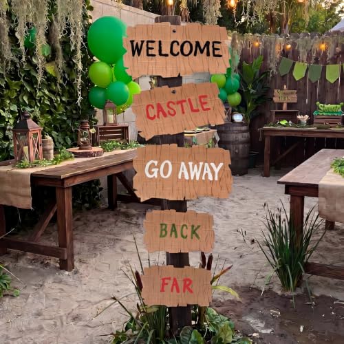 Swamp Themed Party Signs Set - Welcome, Back, Go Away, Castle, Far - Waterproof & Reusable Decor