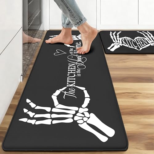 Black Memory Foam Anti-Fatigue Kitchen Mat Set - 2 Pcs, 47" x 17.3"