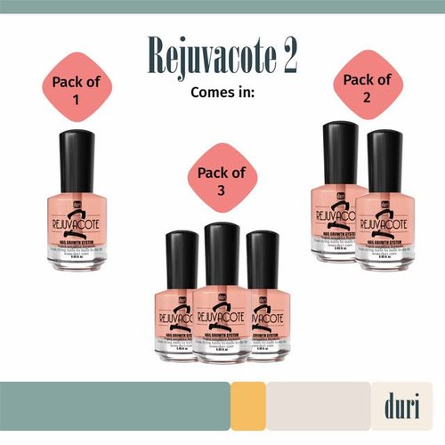 Duri Rejuvacote 2 Nail Growth Base and Top Coat, Balanced Repair - Nail Hardener for peeling, thin, or fragile nails (Pack of 2)