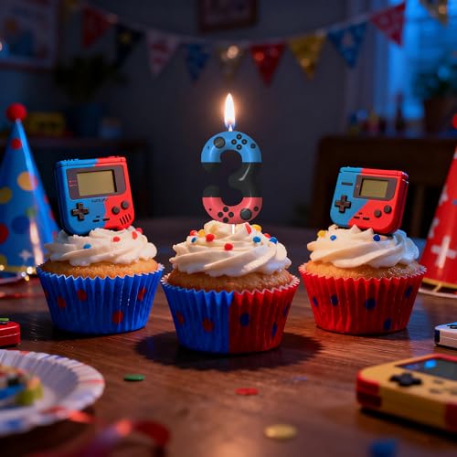 Game Controller Number 7 Birthday Candle - Red & Blue Cake Topper - Variation of THIS listing