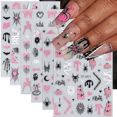 Halloween Spider Web Nail Art Stickers Decals - Black & White 6PCS Halloween-04