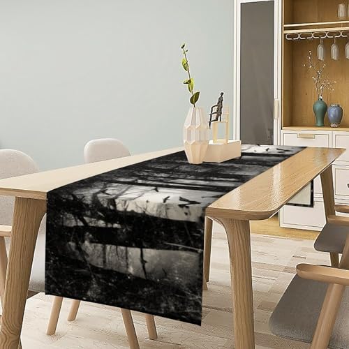 Gothic Forest Crow Table Runner 13x36 Inch - Mysterious Black Birds Decor