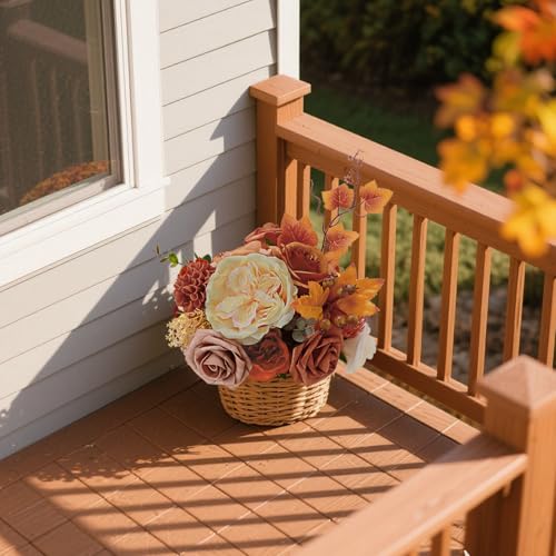 Terracotta Fall Faux Flower Box Set with Burnt Orange & Maple Leaves for Wedding & Home Decor - DIY Arrangements