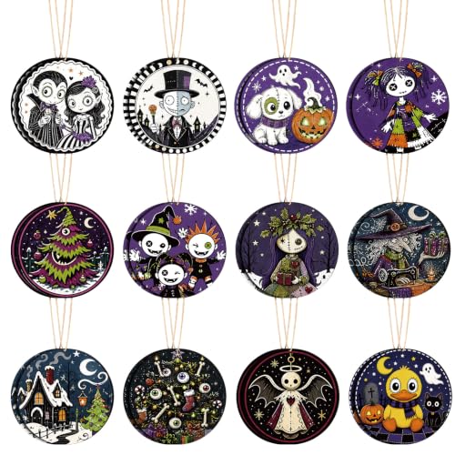 Halloween Nightmare Wooden Ornaments Set - 24 pcs Witch & Pumpkin Theme - Variation of THIS listing