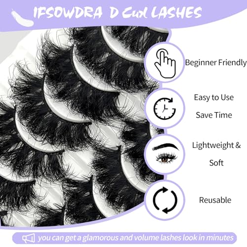False Eyelashes 20mm Long Mink Fluffy Dramatic Lashes Pack - Crisscross Effect, Easy to Apply, Natural Look, 10 Pairs
