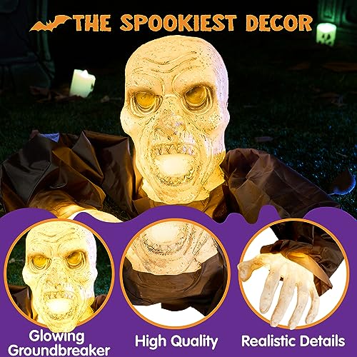 Halloween Zombie Groundbreaker Decoration - Lighted Outdoor Yard Prop, Creepy 20.5 Inch Spooky Scene Set