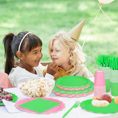 Halloween Witch Party Tableware Set for 50 Guests - Green & Pink Disposable Plates Cups Napkins Utensils