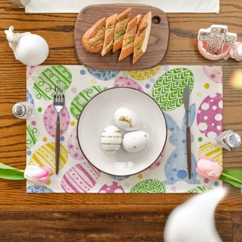 Easter Bunny Eggs Placemats Set of 4 - 12x18 Inch Beige Seasonal Table Decor