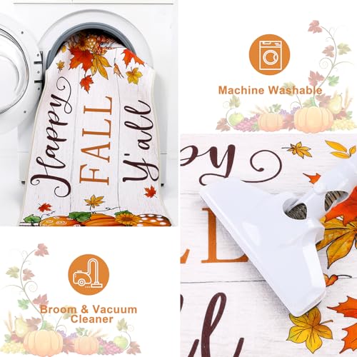 Fall Kitchen Rug Set of 3 with Pumpkin & Striped Variations – Washable Non-Slip Rugs for Kitchen & Entryway
