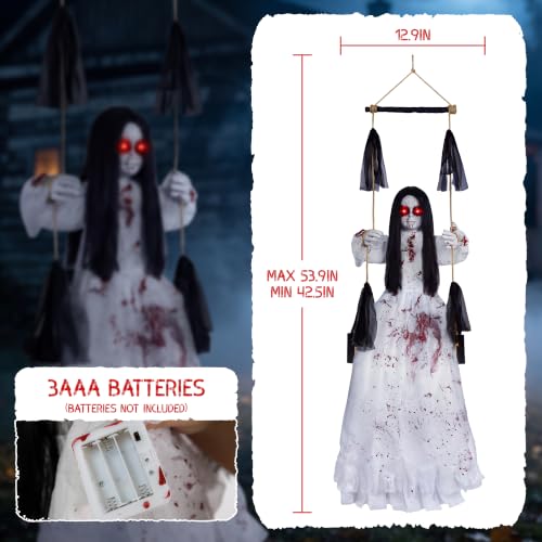 Outdoor Hanging Halloween Decorations with Sound and Fright Features - 4.4FT Swinging Girl