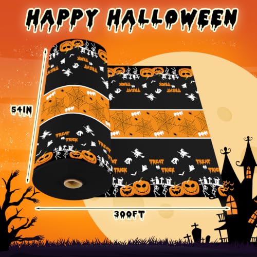 Halloween Plastic Table Cover Roll with Slide Cutter - 54 x 300 Feet - Pumpkin Ghost Design - Disposable Party Tablecloth - Variation: 3600 x 54 Inches