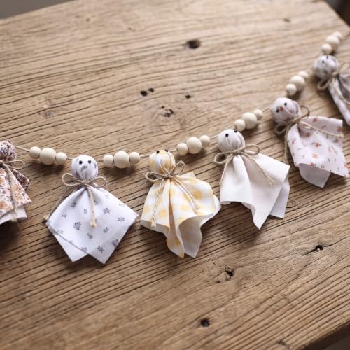 Halloween Ghost Garland - Rustic Fabric & Wooden Beads, 8.2 ft, Variation: Ghost